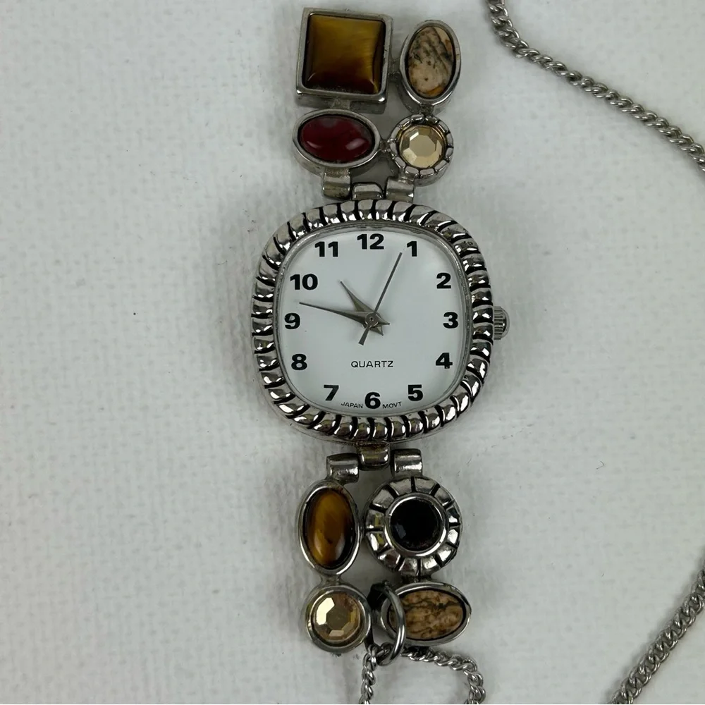 Elegant silver tone watch w/ multi-stone accent with “Eco Sterling” 24